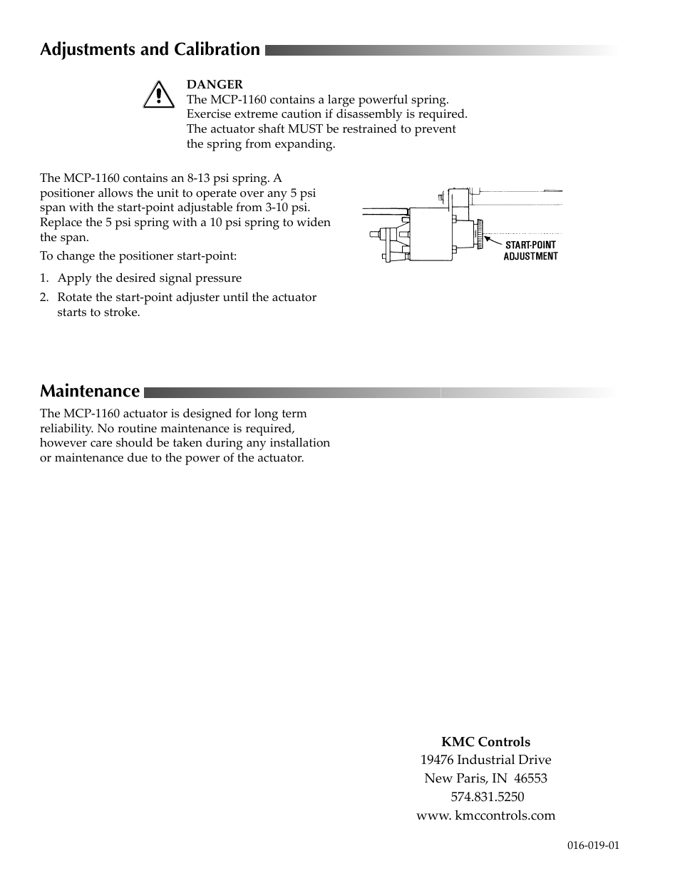 Adjustments and calibration, Maintenance | KMC Controls MCP-1160 Series User Manual | Page 2 / 2