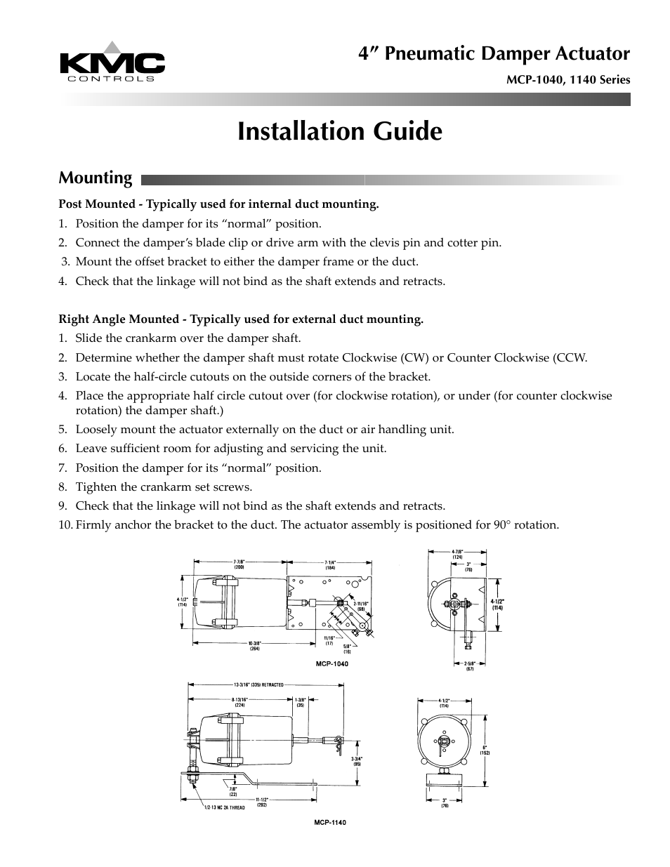 KMC Controls MCP-1140 Series User Manual | 2 pages