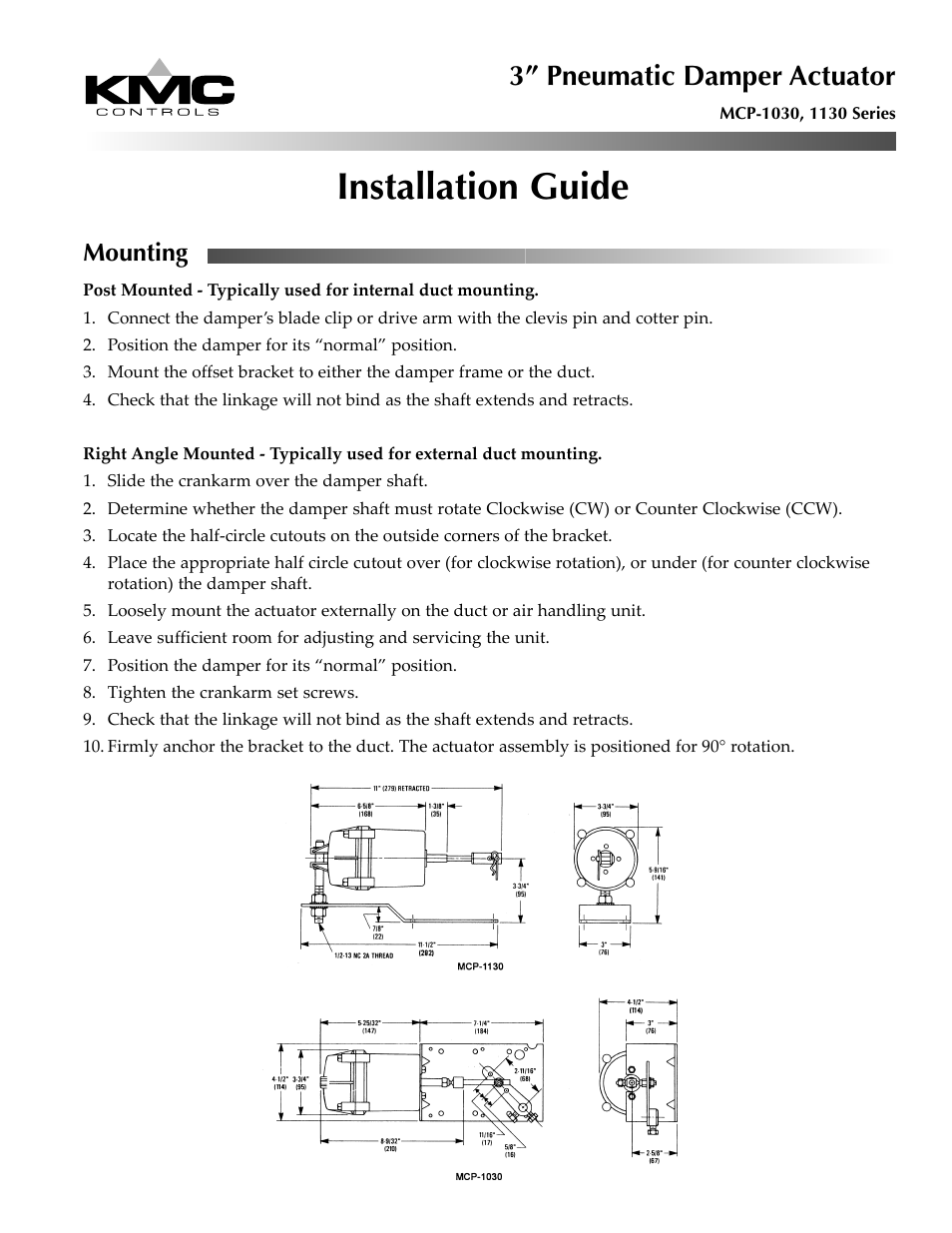 KMC Controls MCP-1130 Series User Manual | 2 pages