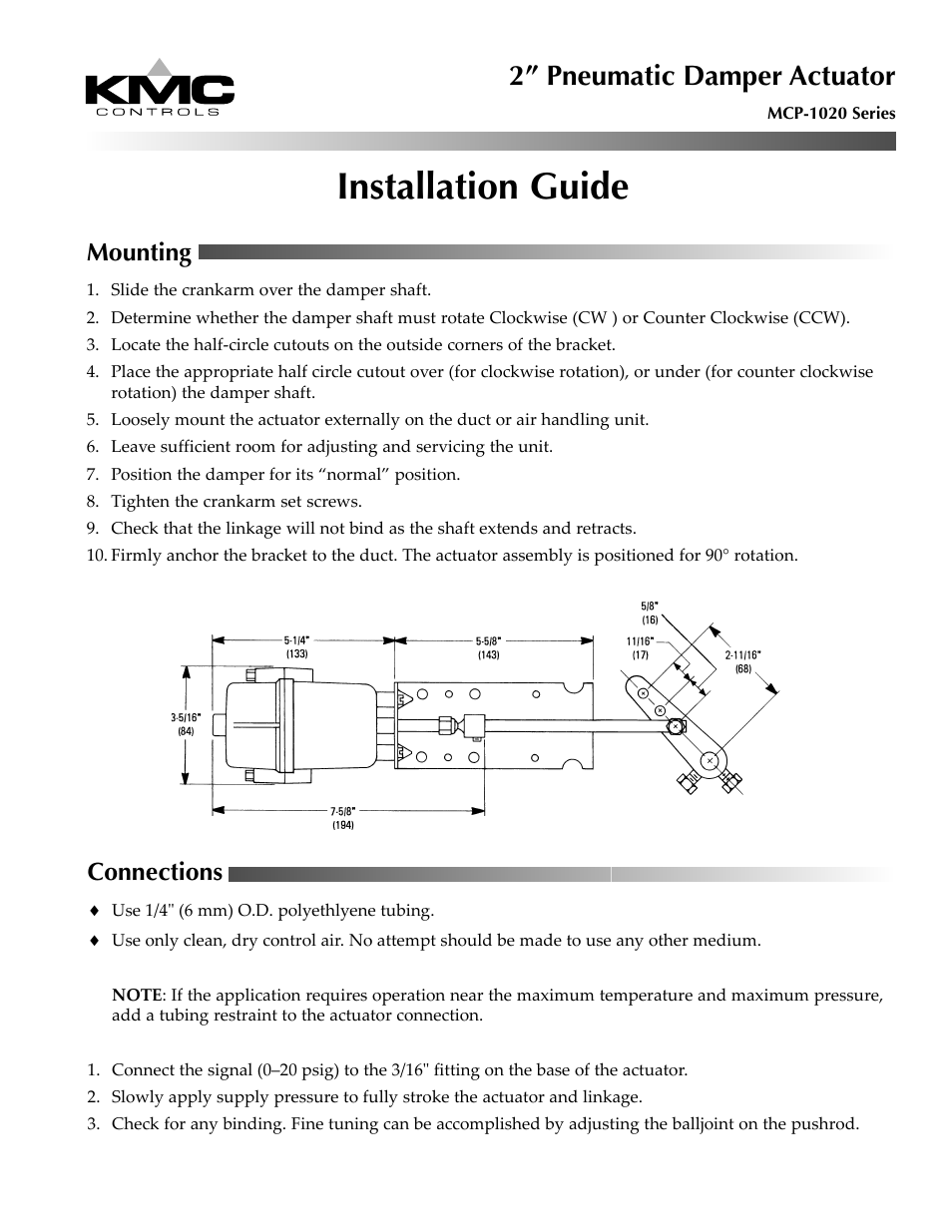 KMC Controls MCP-1020 Series User Manual | 2 pages