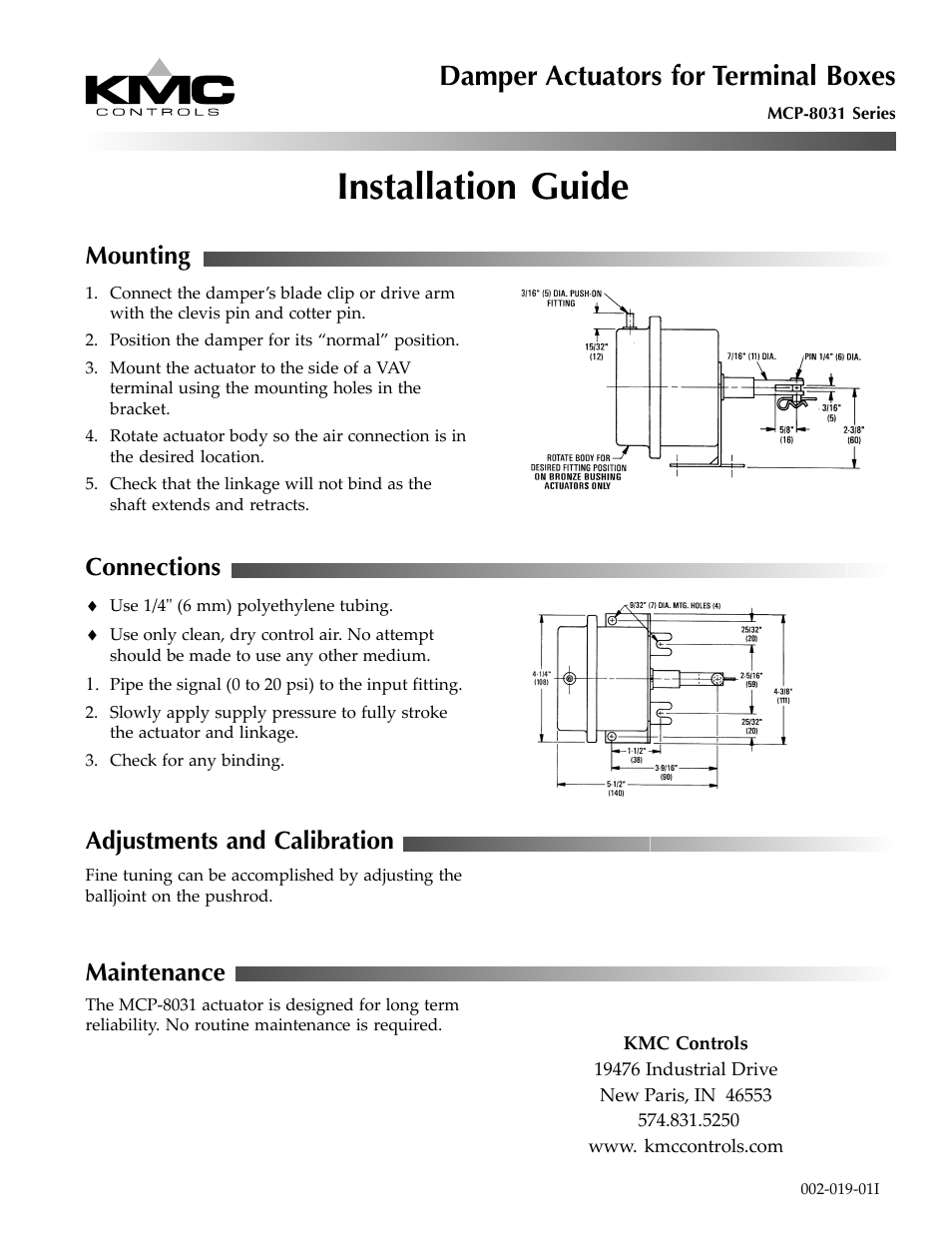 KMC Controls MCP-8031 Series User Manual | 1 page