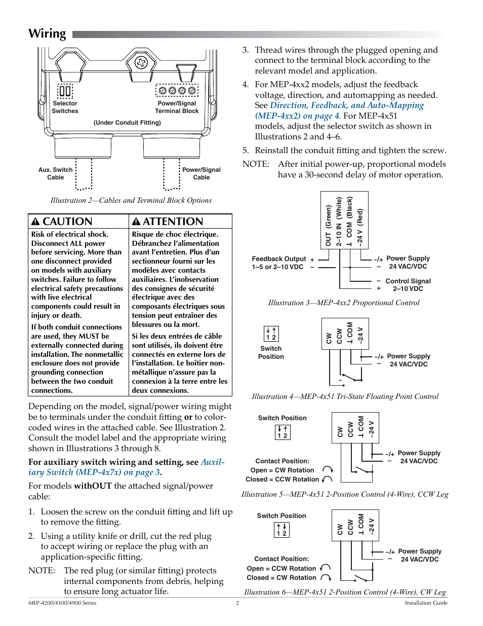 Wiring, Wiring 2, Caution attention | KMC Controls MEP-4900 User Manual | Page 2 / 4