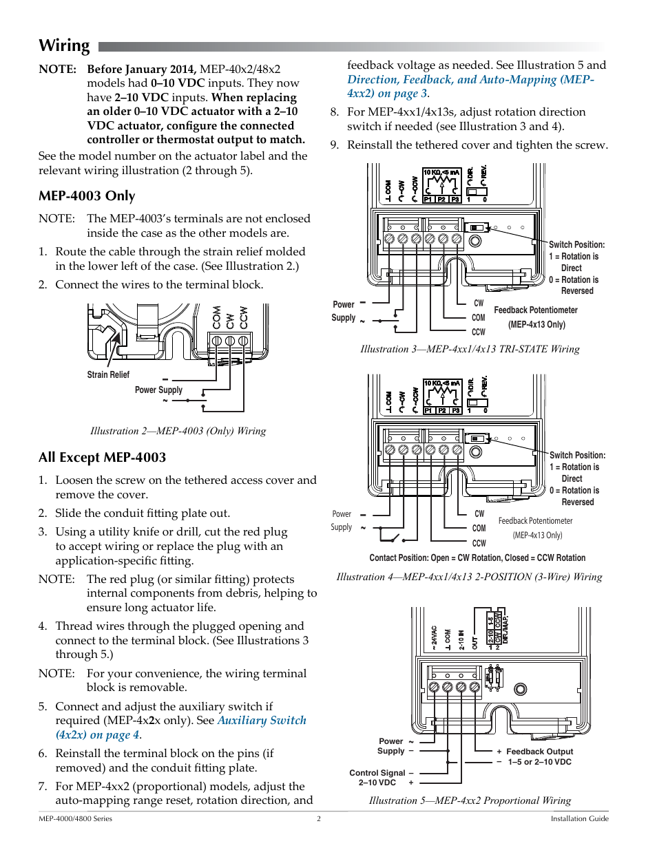 Wiring, Mep-4003 only, All except mep-4003 | Wiring 2 | KMC Controls MEP-4800 Series User Manual | Page 2 / 4