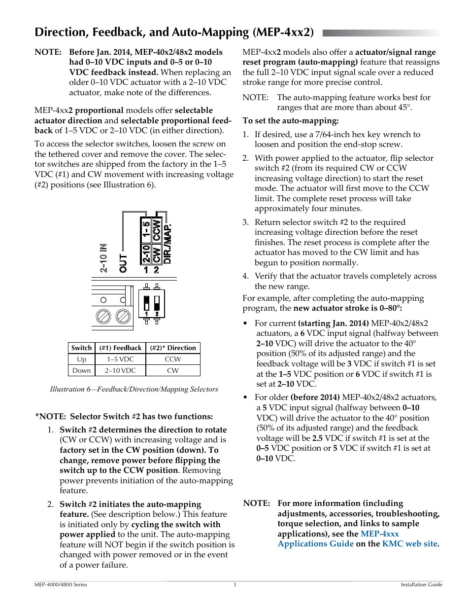 Direction, feedback, and auto-mapping (mep-4xx2), Direction, feedback, and auto-mapping (mep | KMC Controls MEP-4800 Series User Manual | Page 3 / 4
