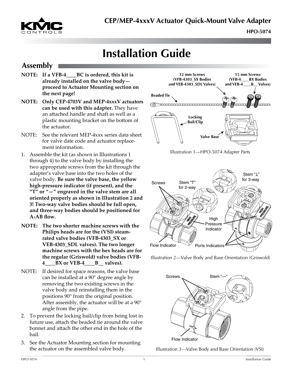 KMC Controls HPO-5074 User Manual | 2 pages