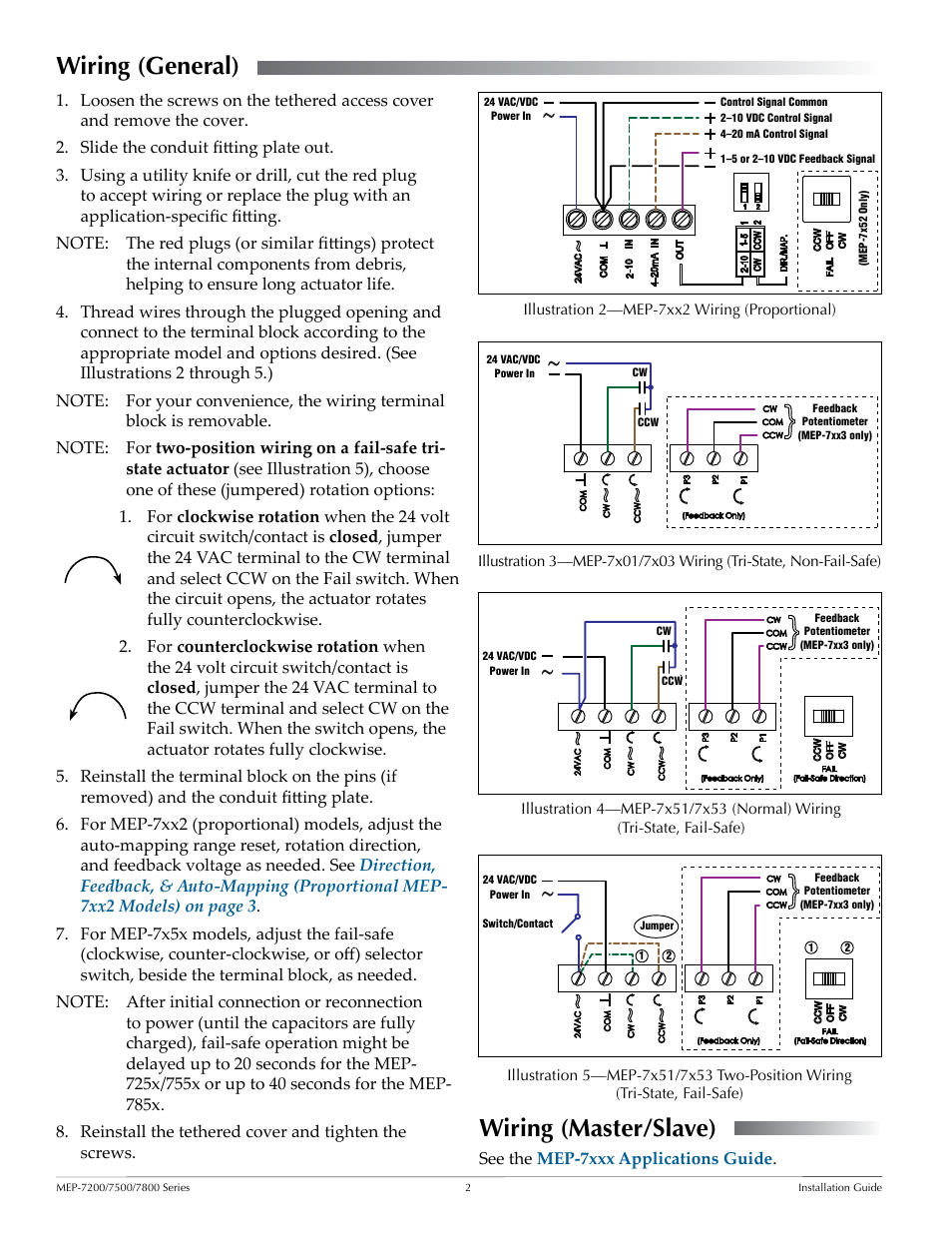 Wiring (general), Wiring (master/slave), Wiring (general) 2 wiring (master/slave) | KMC Controls MEP-7800 Series User Manual | Page 2 / 4