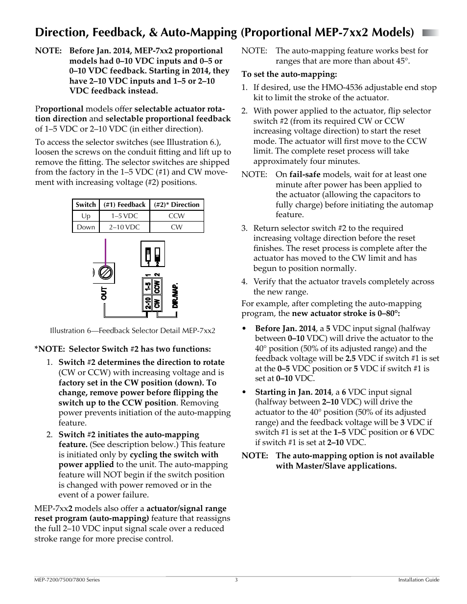And feedback voltage as needed. see, Direction, Feedback, & auto-mapping (proportional mep | KMC Controls MEP-7800 Series User Manual | Page 3 / 4