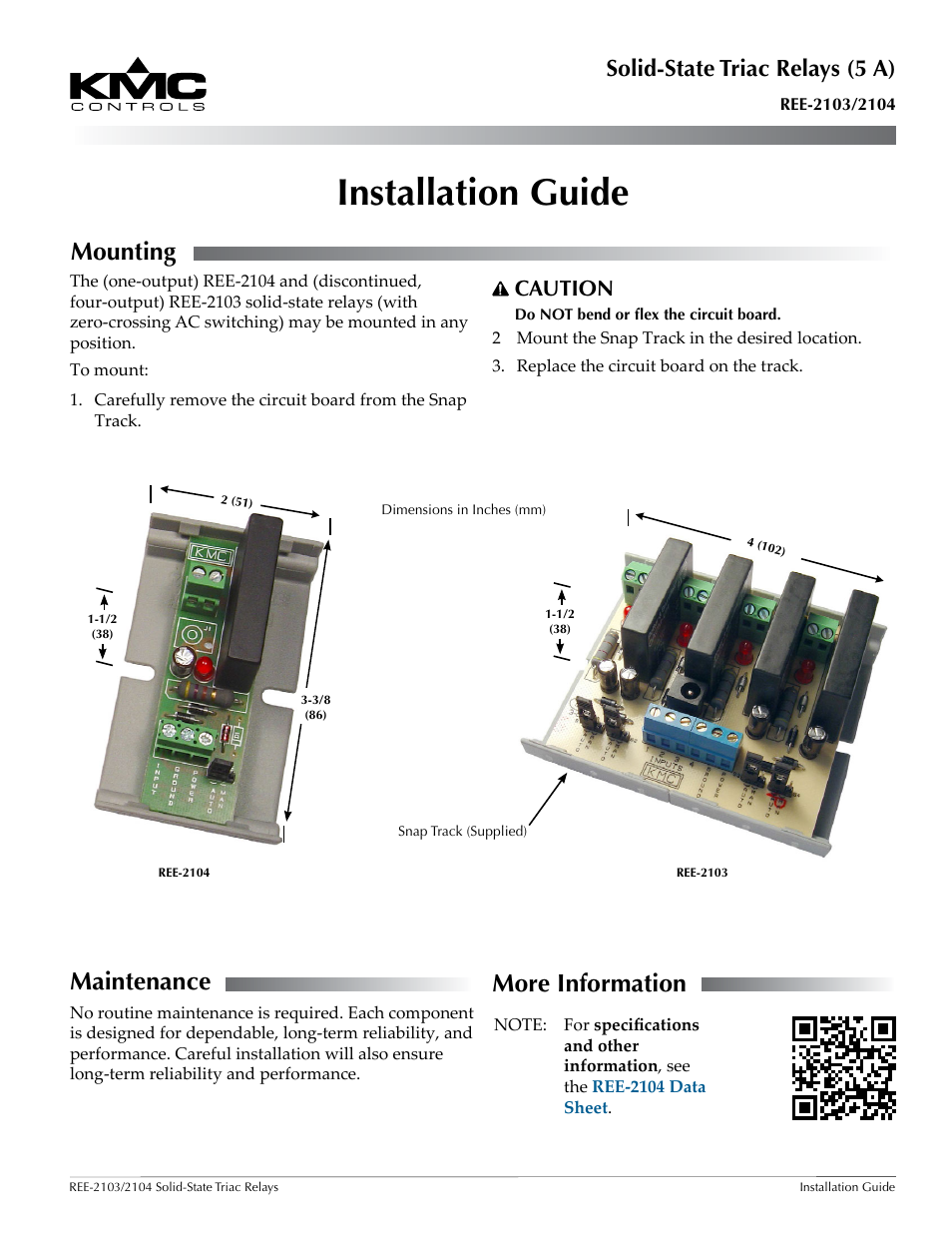 KMC Controls REE-2104 User Manual | 2 pages