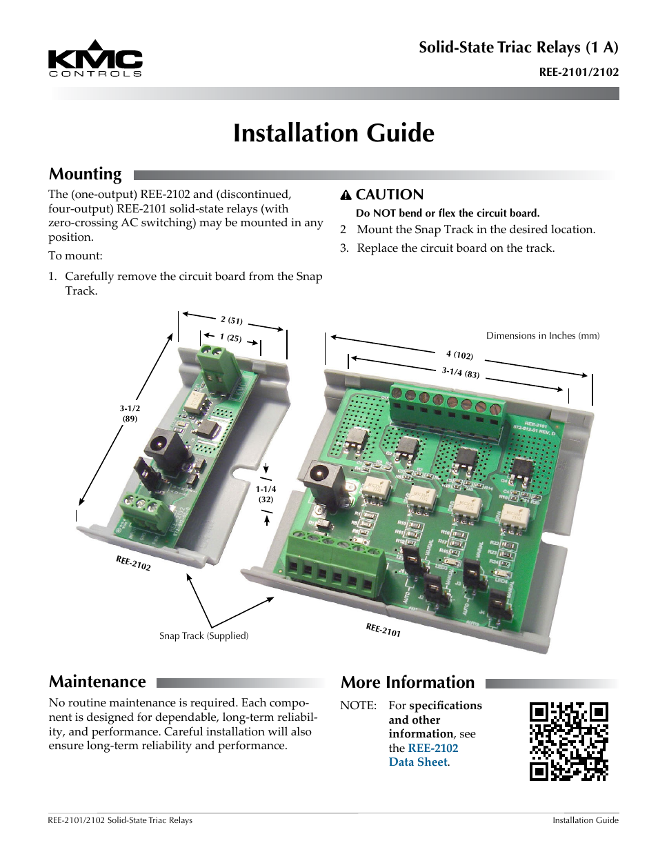 KMC Controls REE-2102 User Manual | 2 pages