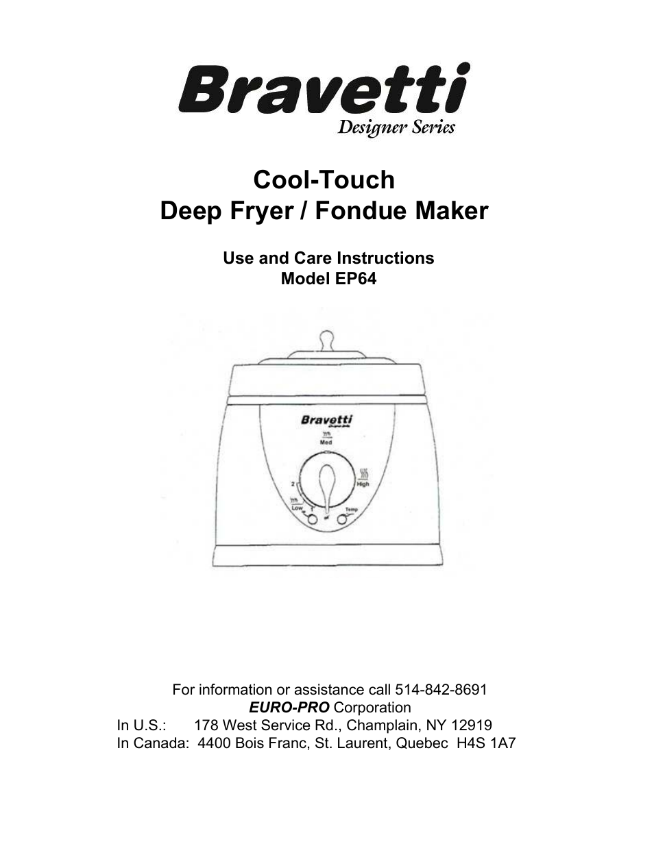 Bravetti COOL-TOUCH EP64 User Manual | 12 pages