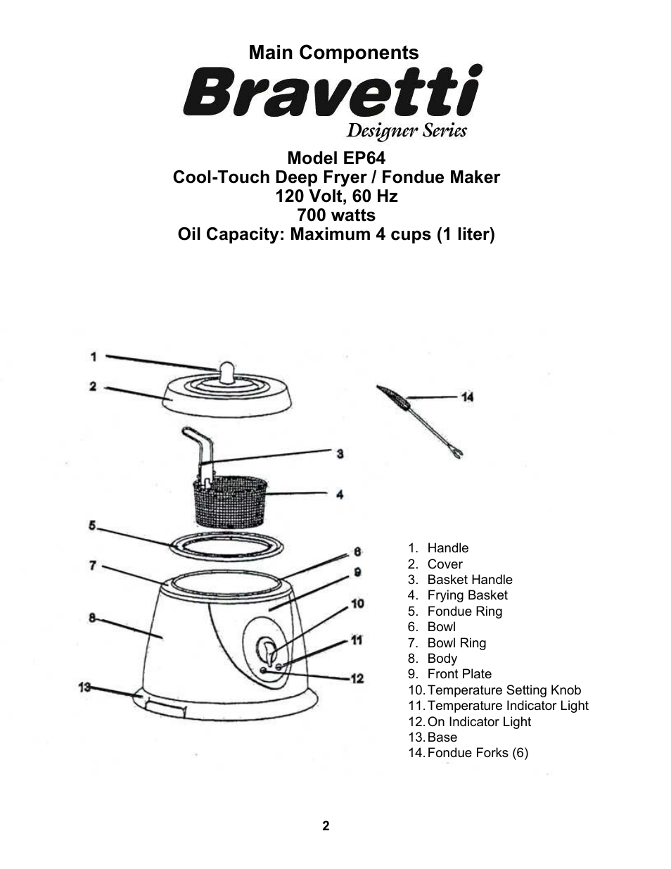 Main components | Bravetti COOL-TOUCH EP64 User Manual | Page 3 / 12