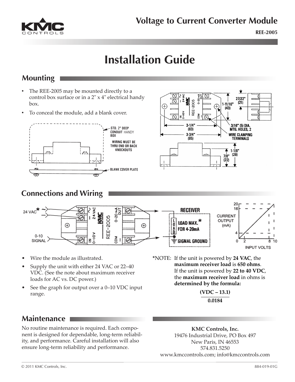 KMC Controls REE-2005 User Manual | 1 page