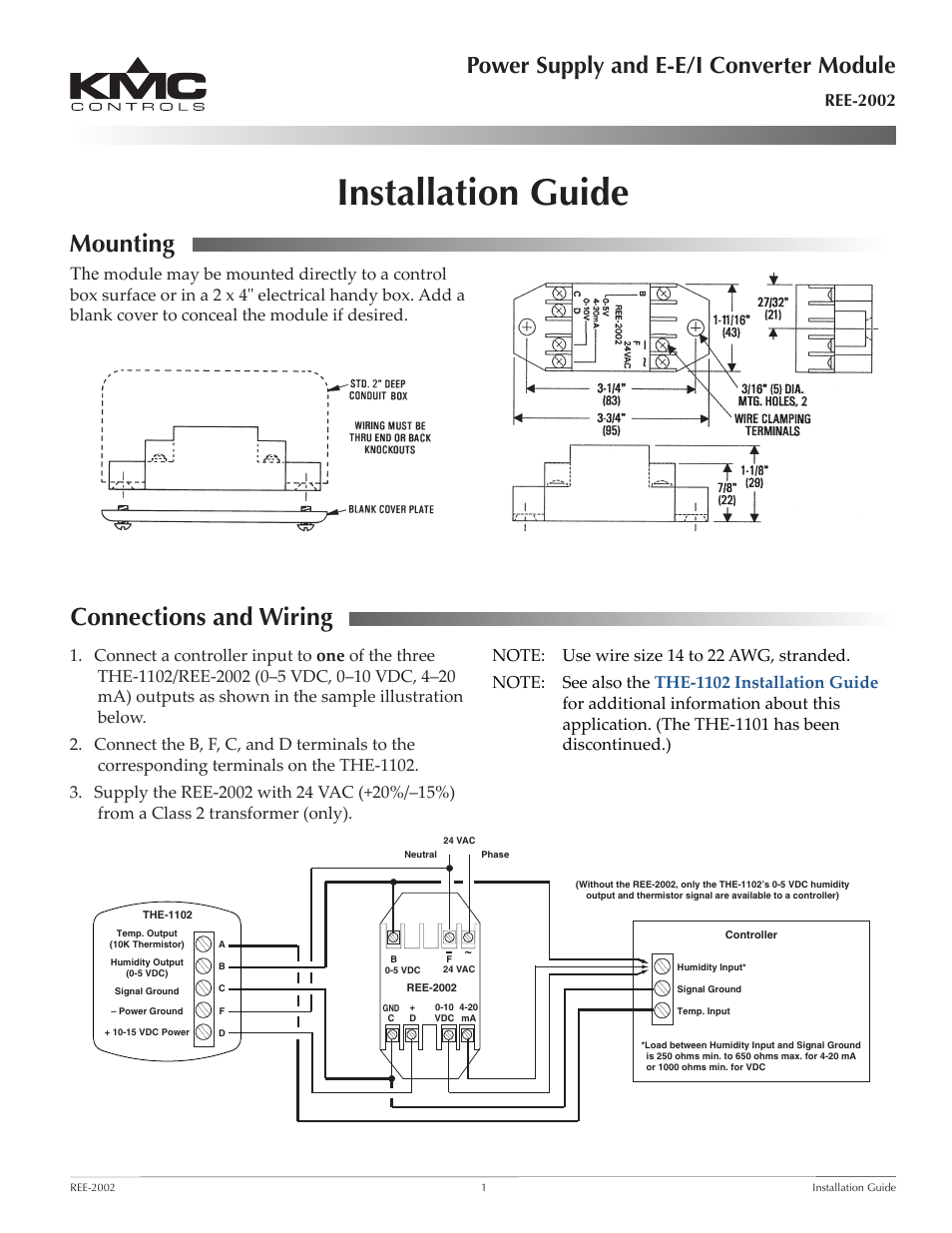 KMC Controls REE-2002 User Manual | 2 pages