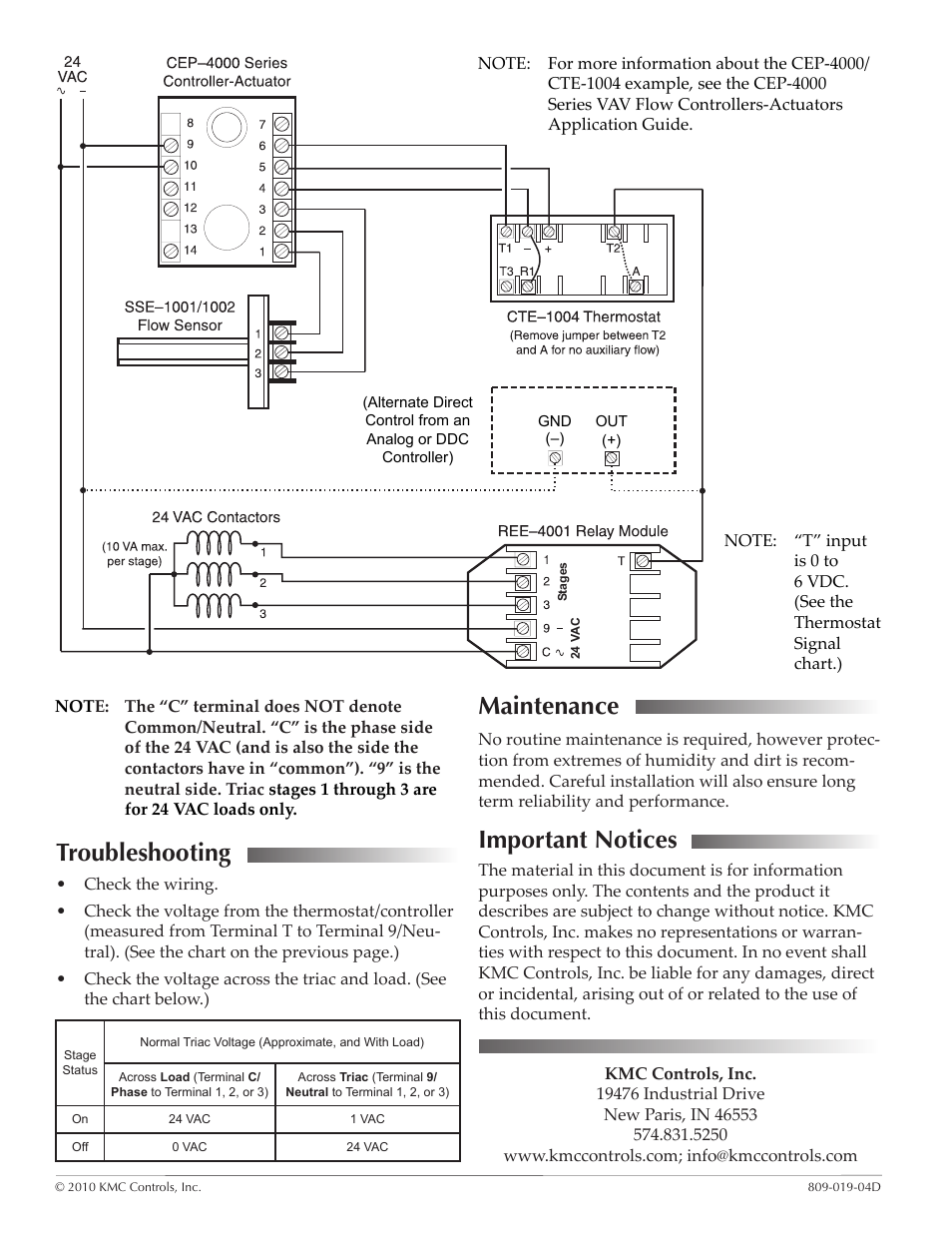 Troubleshooting, Maintenance, Important notices | KMC Controls REE-4001 User Manual | Page 2 / 2