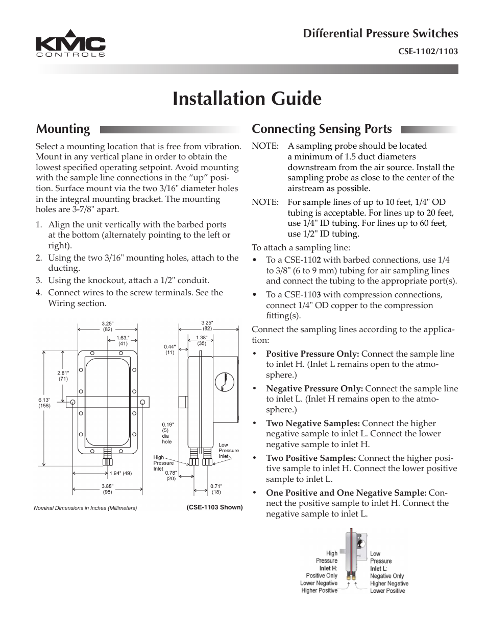 KMC Controls CSE-1103 User Manual | 2 pages