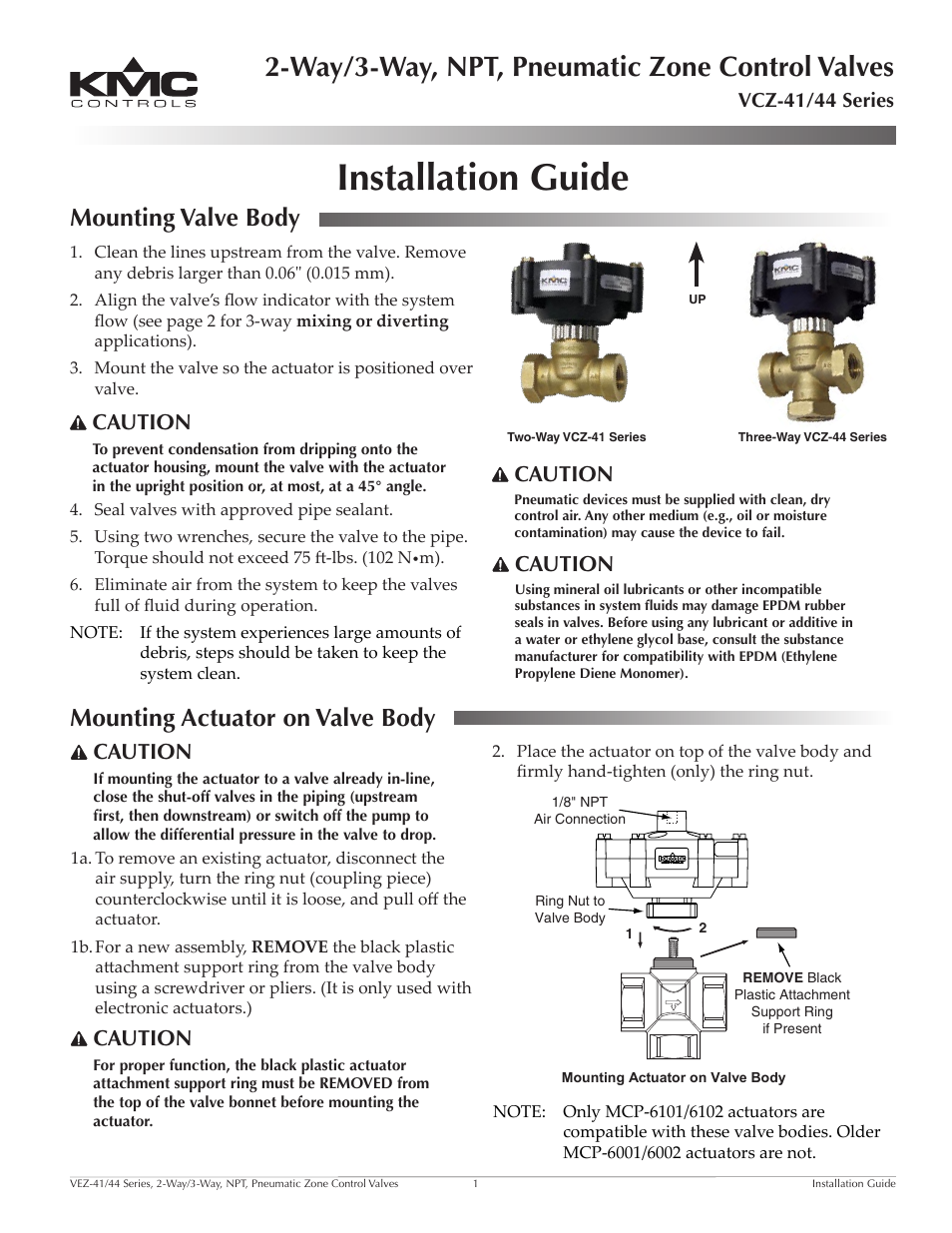 KMC Controls VCZ-44 Series User Manual | 3 pages