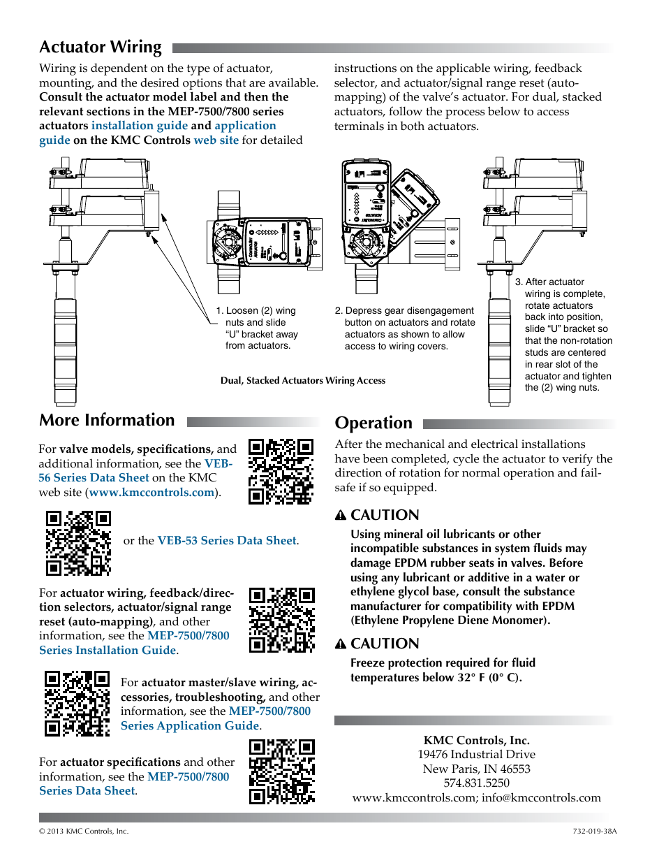 Actuator wiring, More information, Operation | Caution | KMC Controls VEF-56 Series User Manual | Page 2 / 2