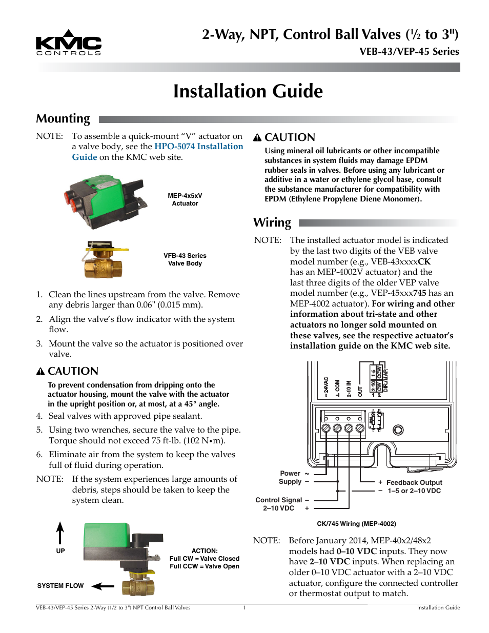 KMC Controls VEP-45 Series User Manual | 2 pages