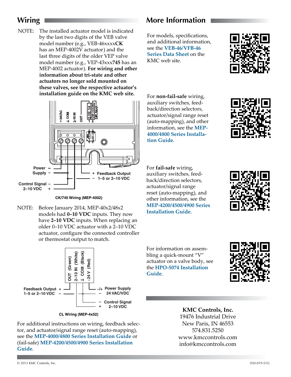 Wiring, More information | KMC Controls VEP-43 Series User Manual | Page 2 / 2