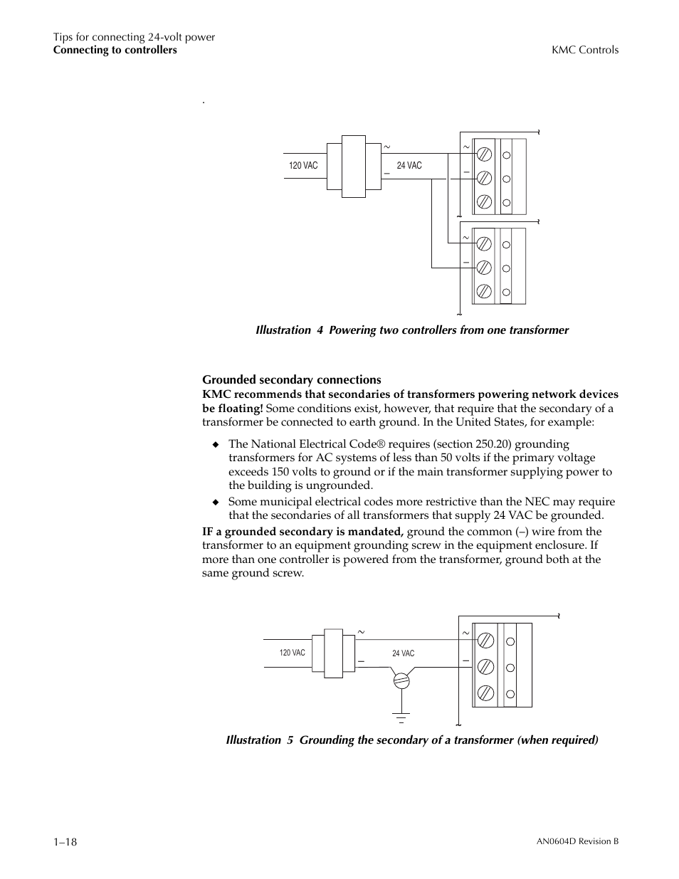 Illustration 4, Grounded secondary connections, Grounded secondary | Connections | KMC Controls XEE-6311 User Manual | Page 4 / 8