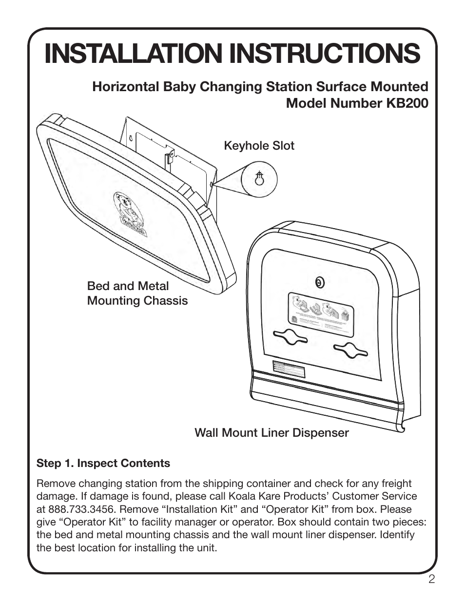 Installation instructions | Koala Kare KB200 User Manual | Page 3 / 20