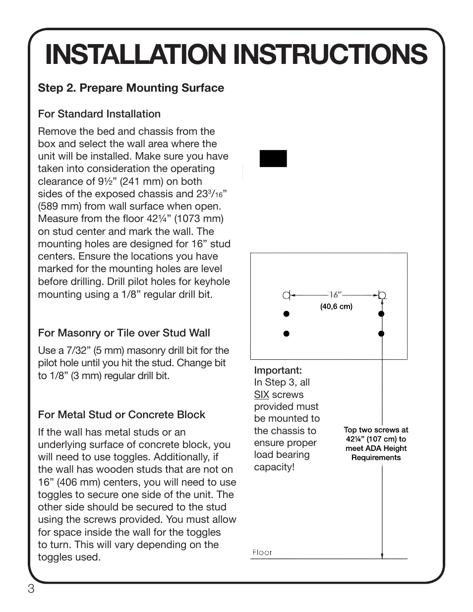 Installation instructions | Koala Kare KB200 User Manual | Page 4 / 20