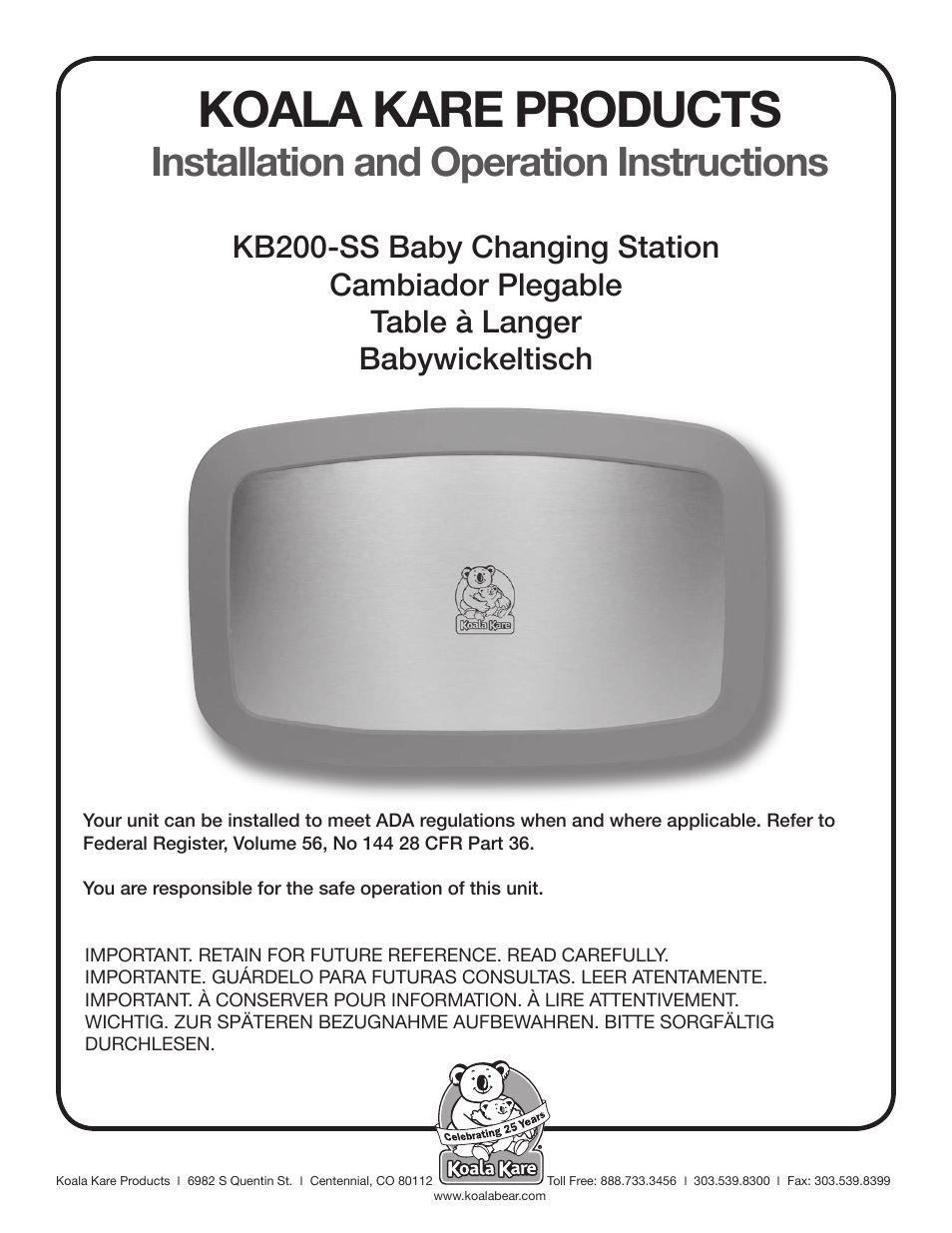 Koala Kare KB200-SS User Manual | 20 pages