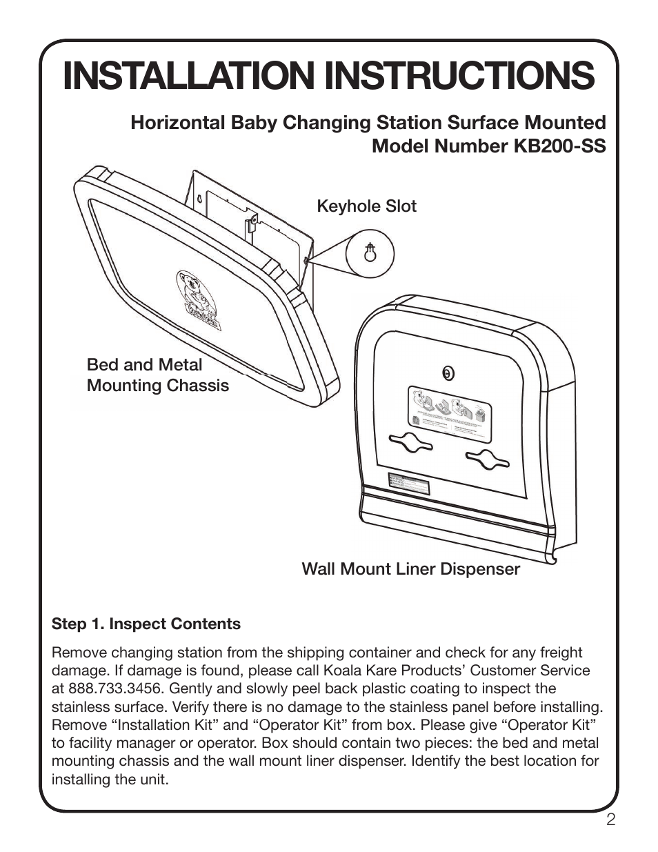 Installation instructions | Koala Kare KB200-SS User Manual | Page 3 / 20