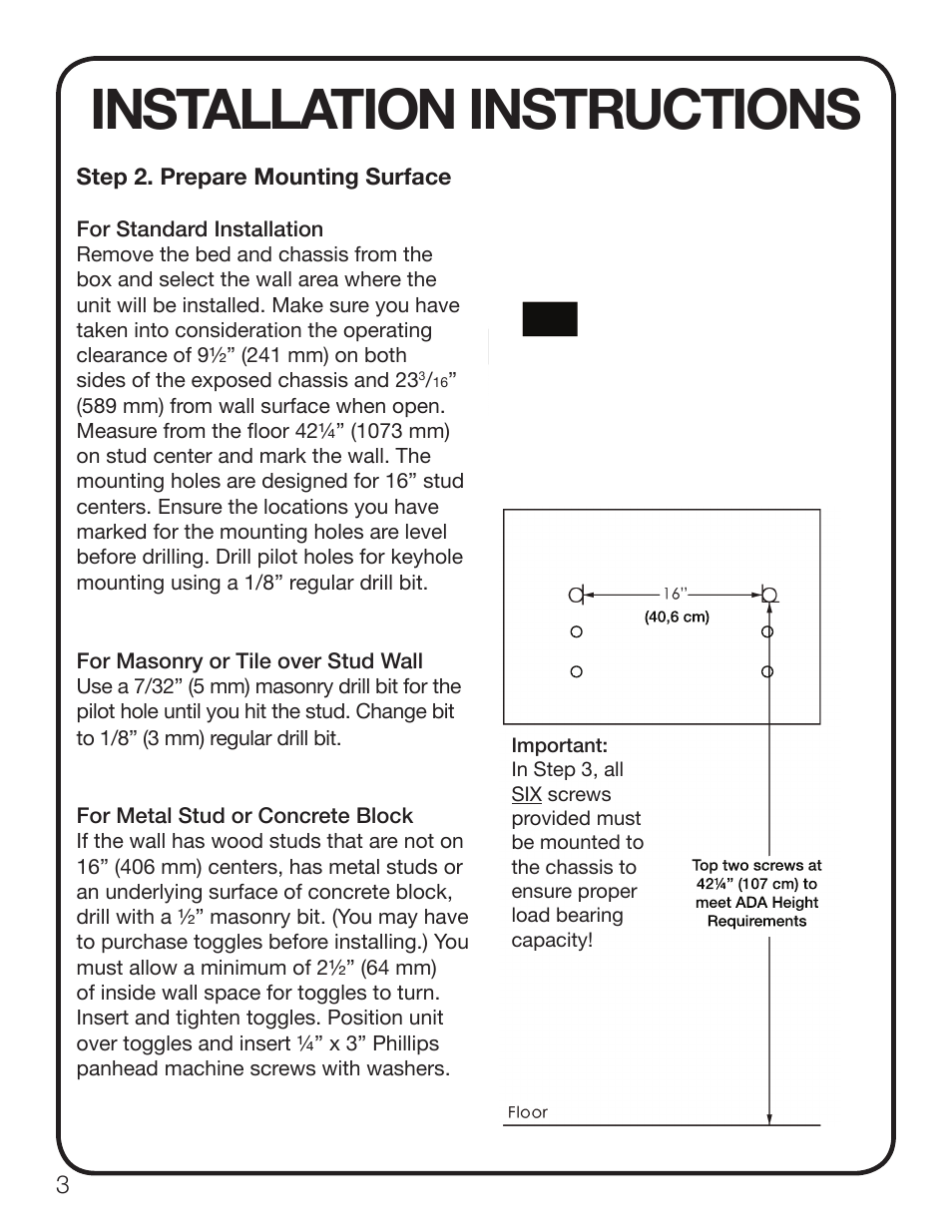 Installation instructions | Koala Kare KB200-SS User Manual | Page 4 / 20