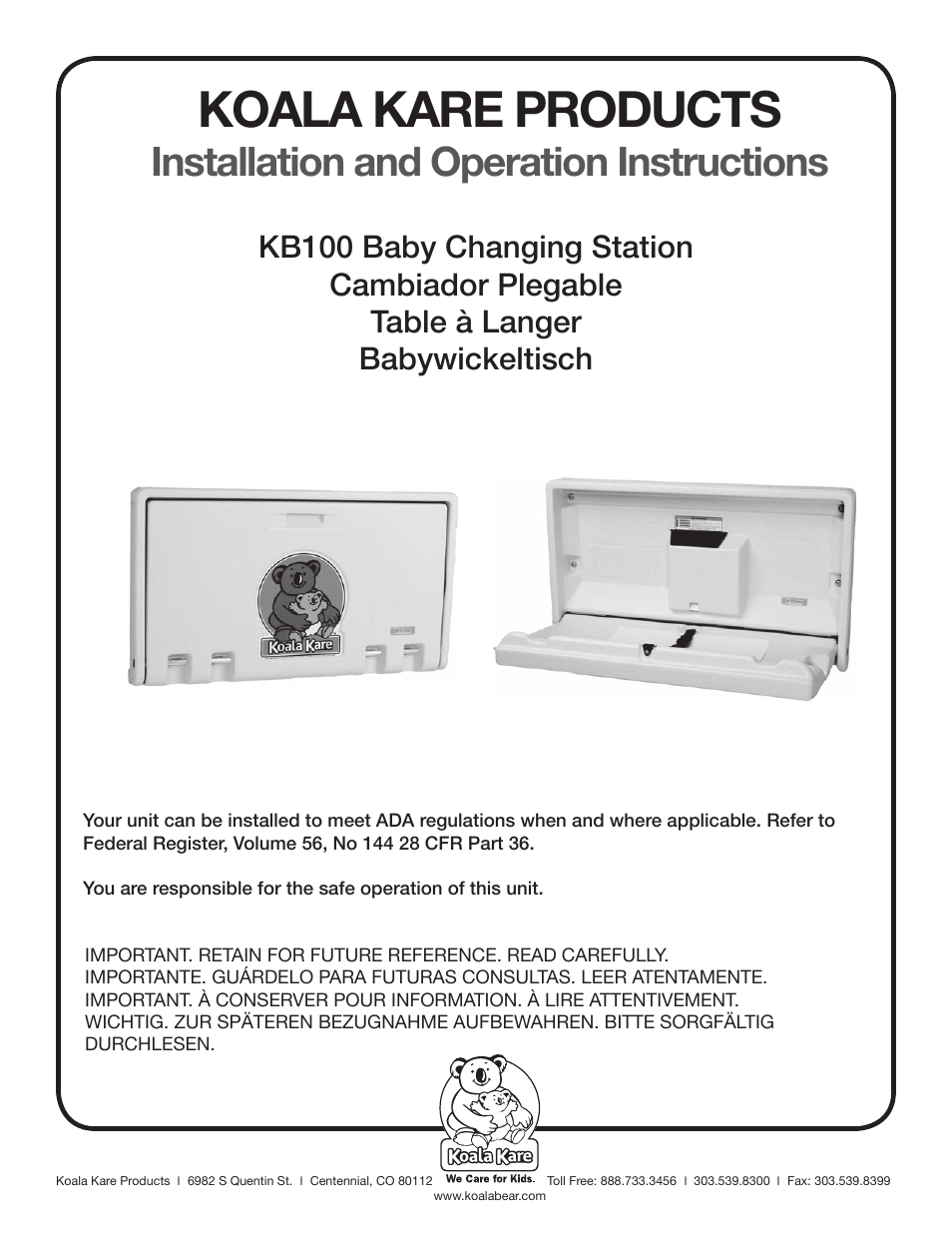 Koala Kare KB100 User Manual | 16 pages