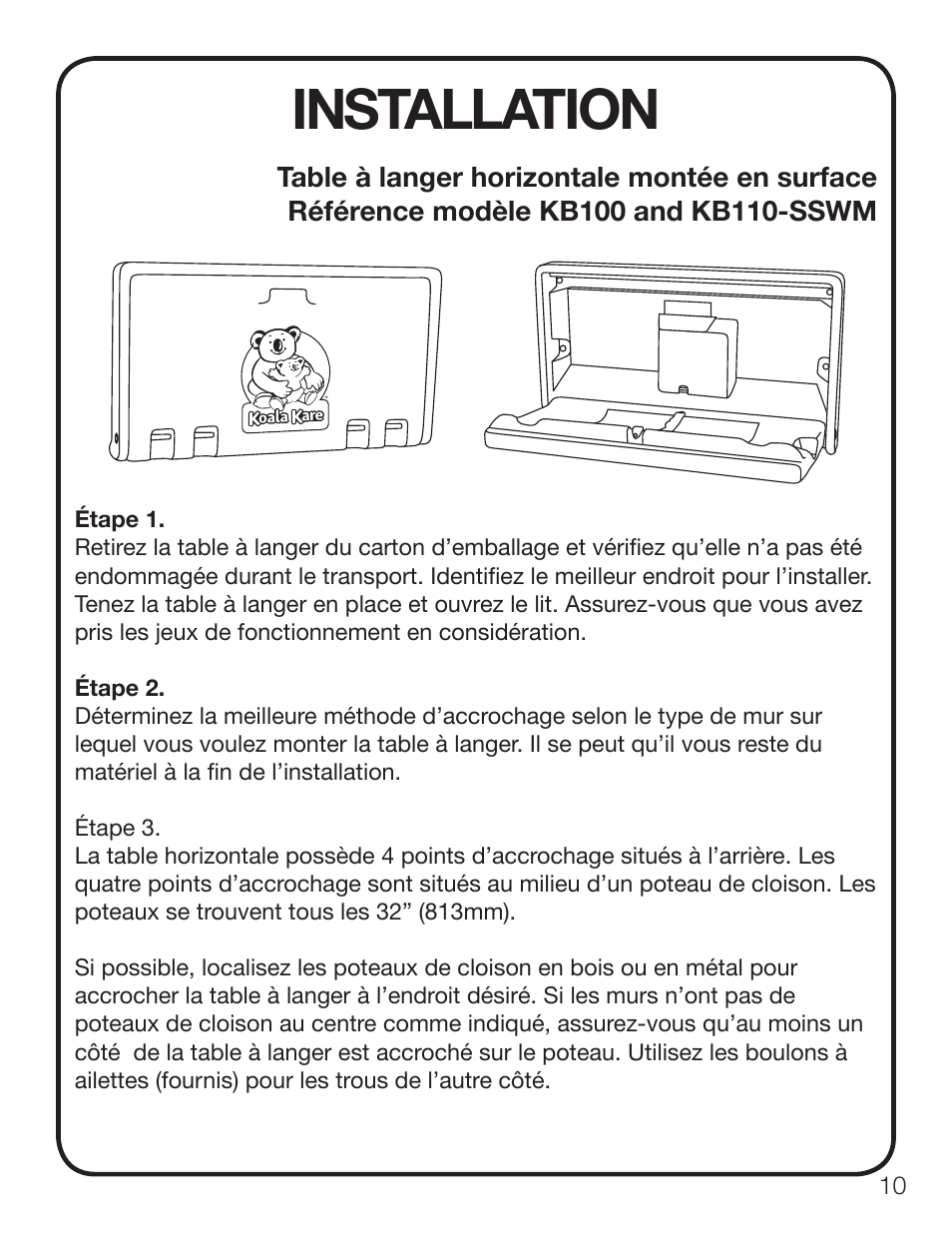 Installation | Koala Kare KB100 User Manual | Page 11 / 16