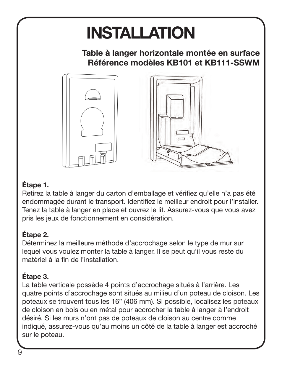 Installation | Koala Kare KB111-SSWM User Manual | Page 10 / 15