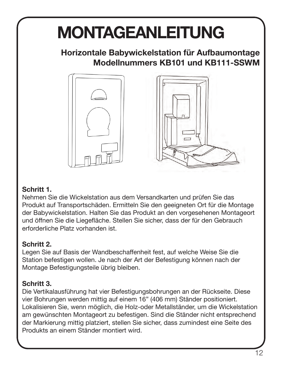Montageanleitung | Koala Kare KB111-SSWM User Manual | Page 13 / 15