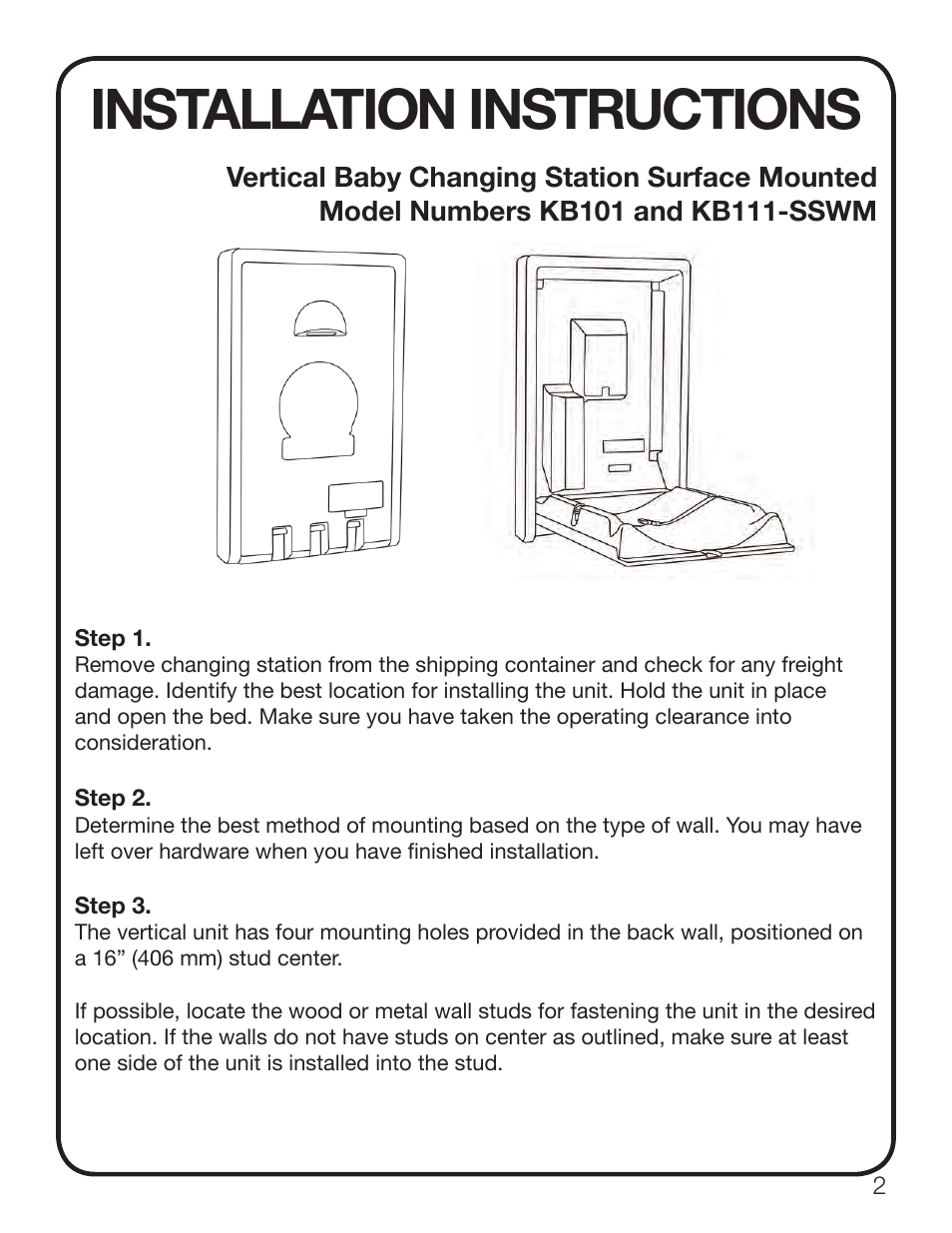 Installation instructions | Koala Kare KB111-SSWM User Manual | Page 3 / 15