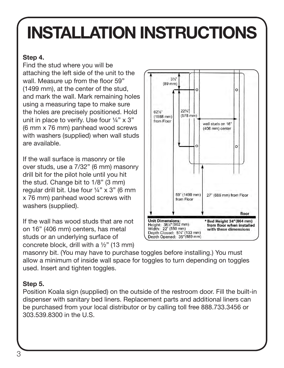 Installation instructions | Koala Kare KB111-SSWM User Manual | Page 4 / 15