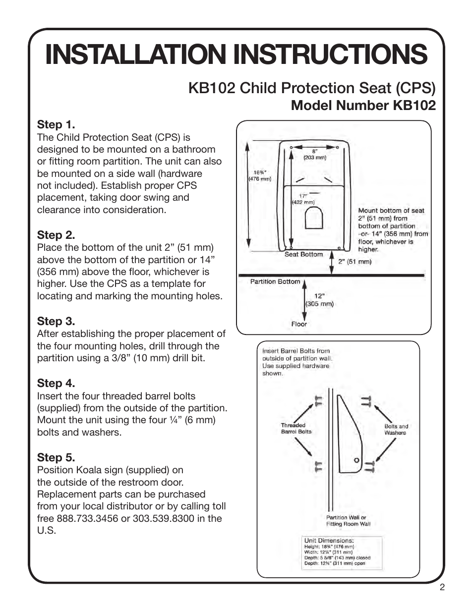 Installation instructions, Kb102 child protection seat (cps) | Koala Kare KB102 User Manual | Page 3 / 10
