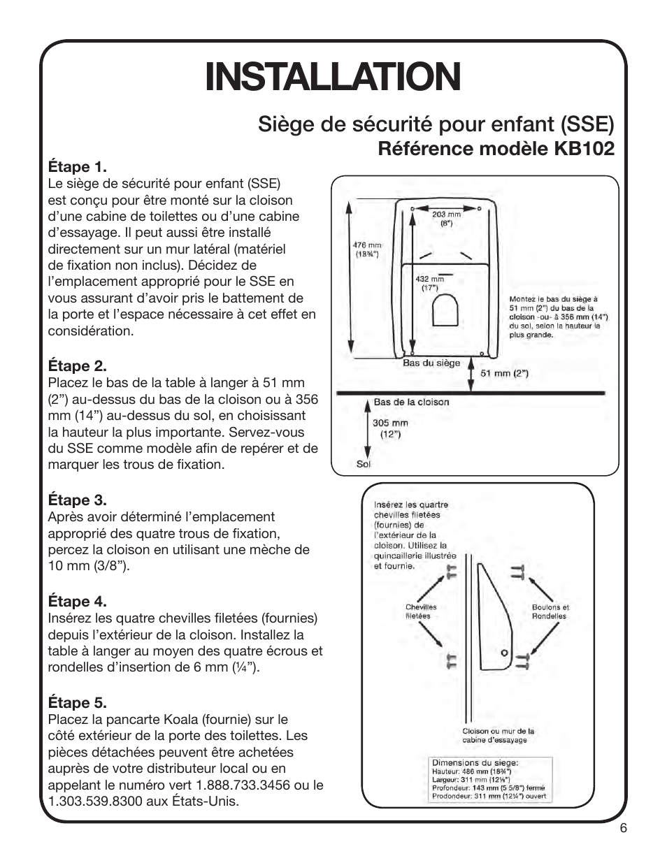 Installation, Siège de sécurité pour enfant (sse), Référence modèle kb102 | Koala Kare KB102 User Manual | Page 7 / 10