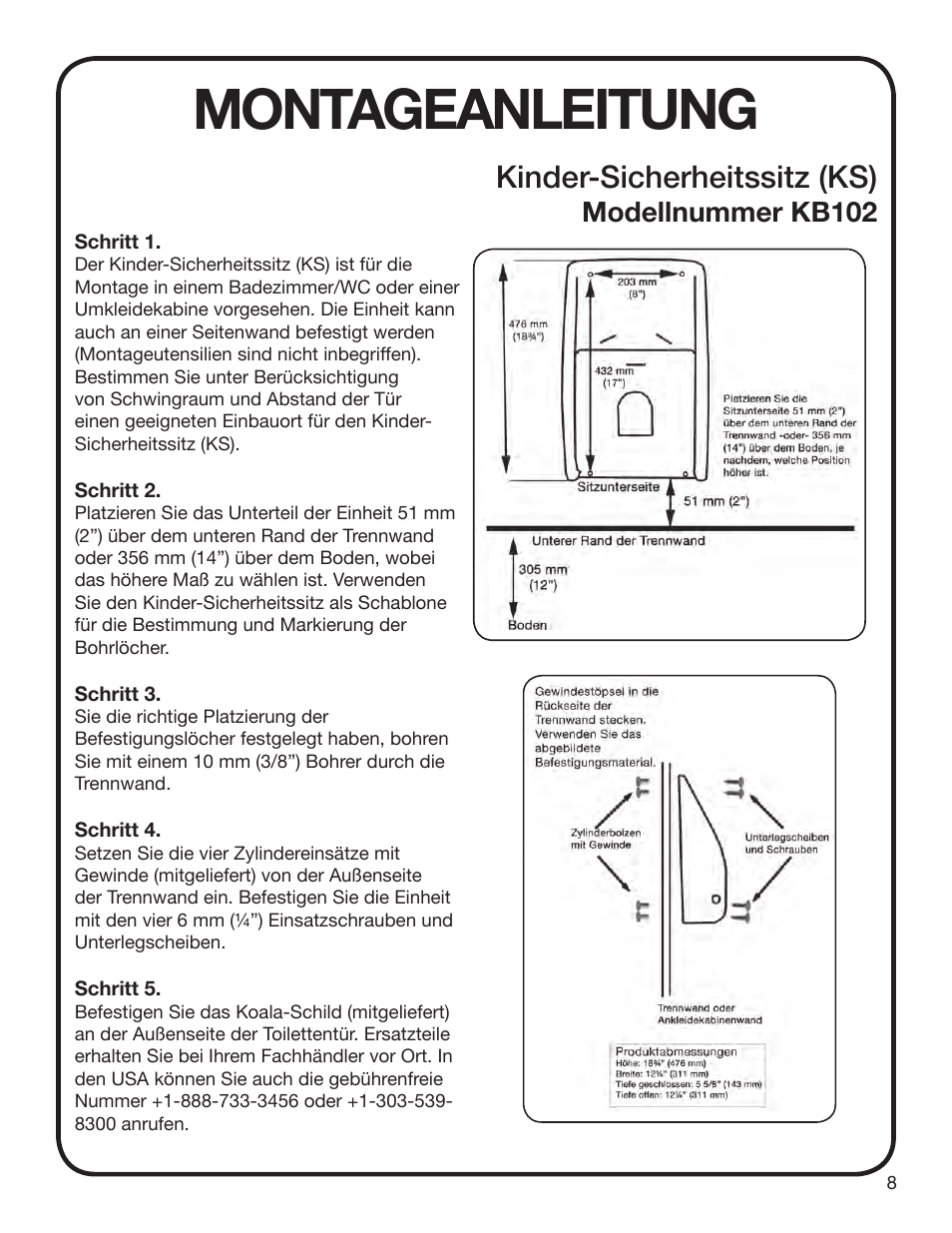 Montageanleitung, Kinder-sicherheitssitz (ks), Modellnummer kb102 | Koala Kare KB102 User Manual | Page 9 / 10