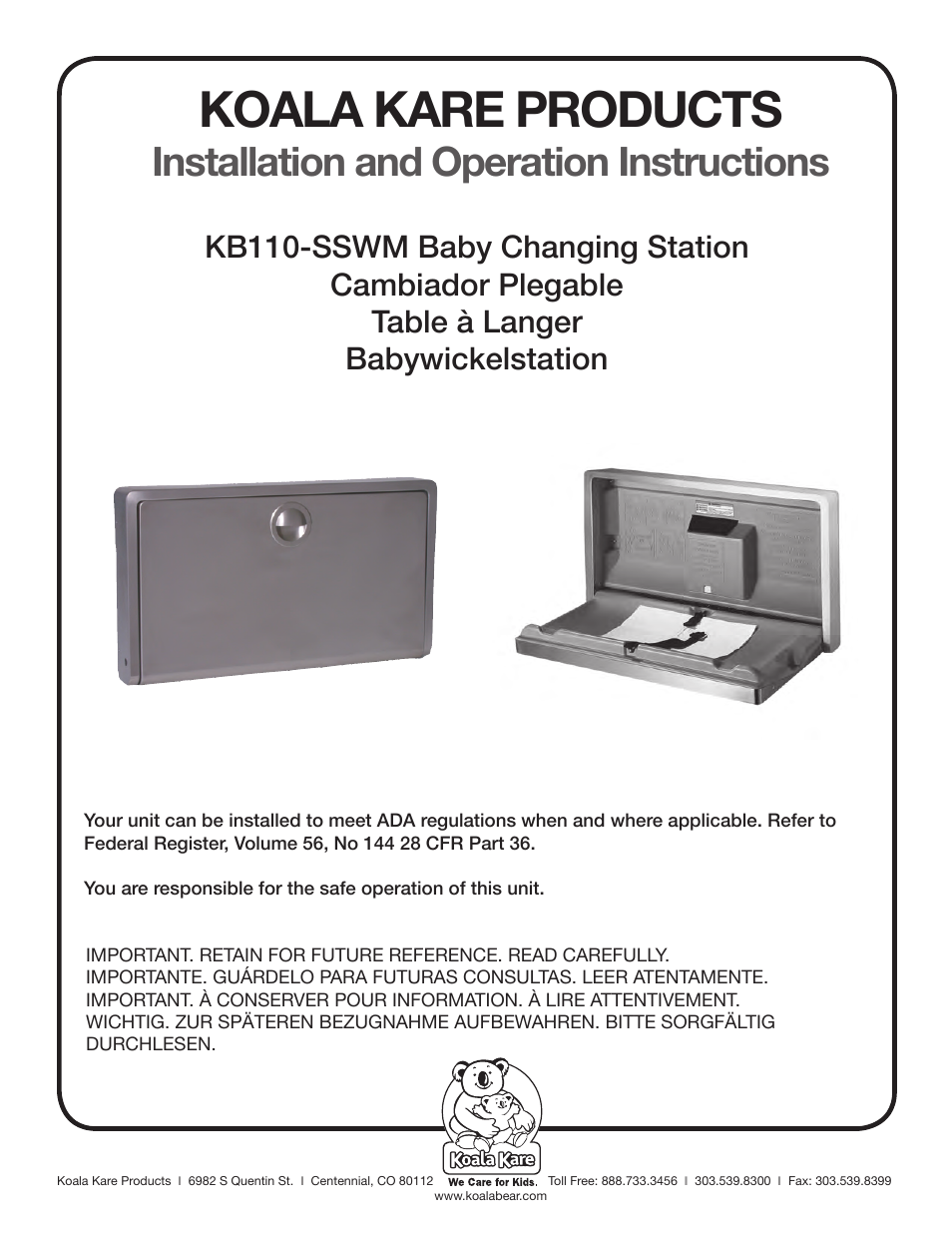 Koala Kare KB110-SSWM User Manual | 12 pages