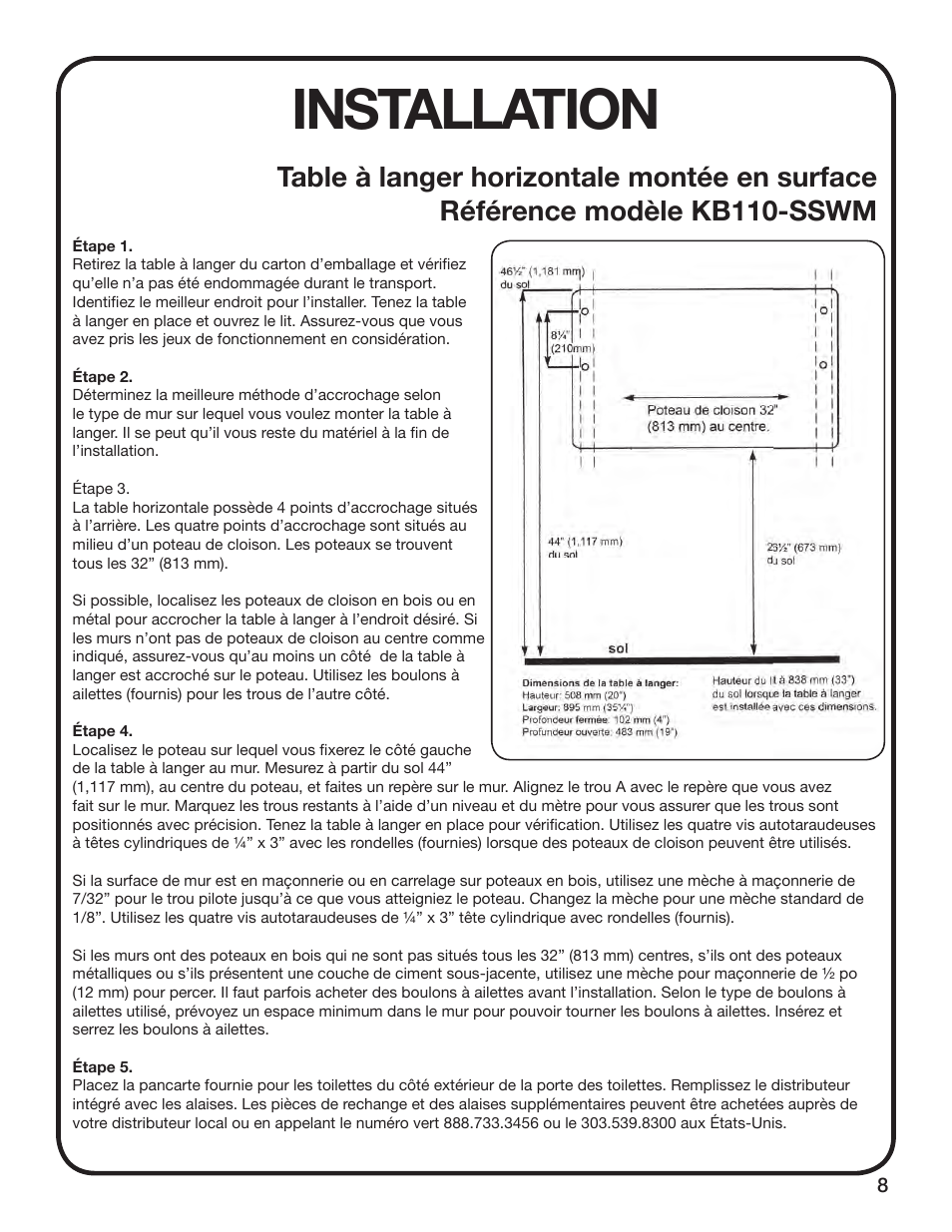 Installation | Koala Kare KB110-SSWM User Manual | Page 9 / 12