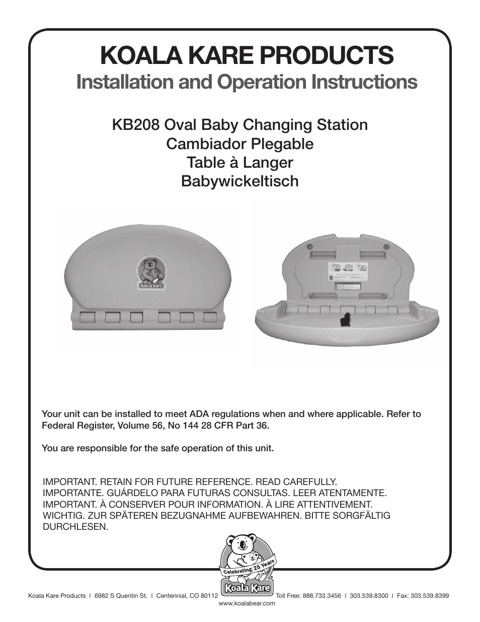 Koala Kare KB208 User Manual | 12 pages