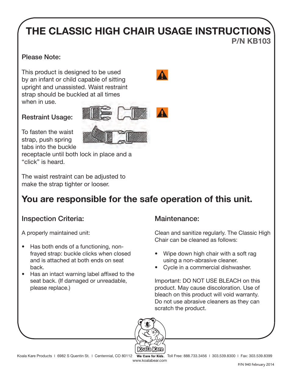 Koala Kare KB103 User Manual | 1 page