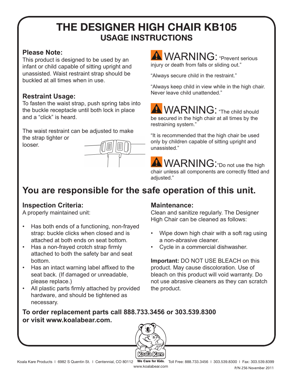 Koala Kare KB105 User Manual | 4 pages