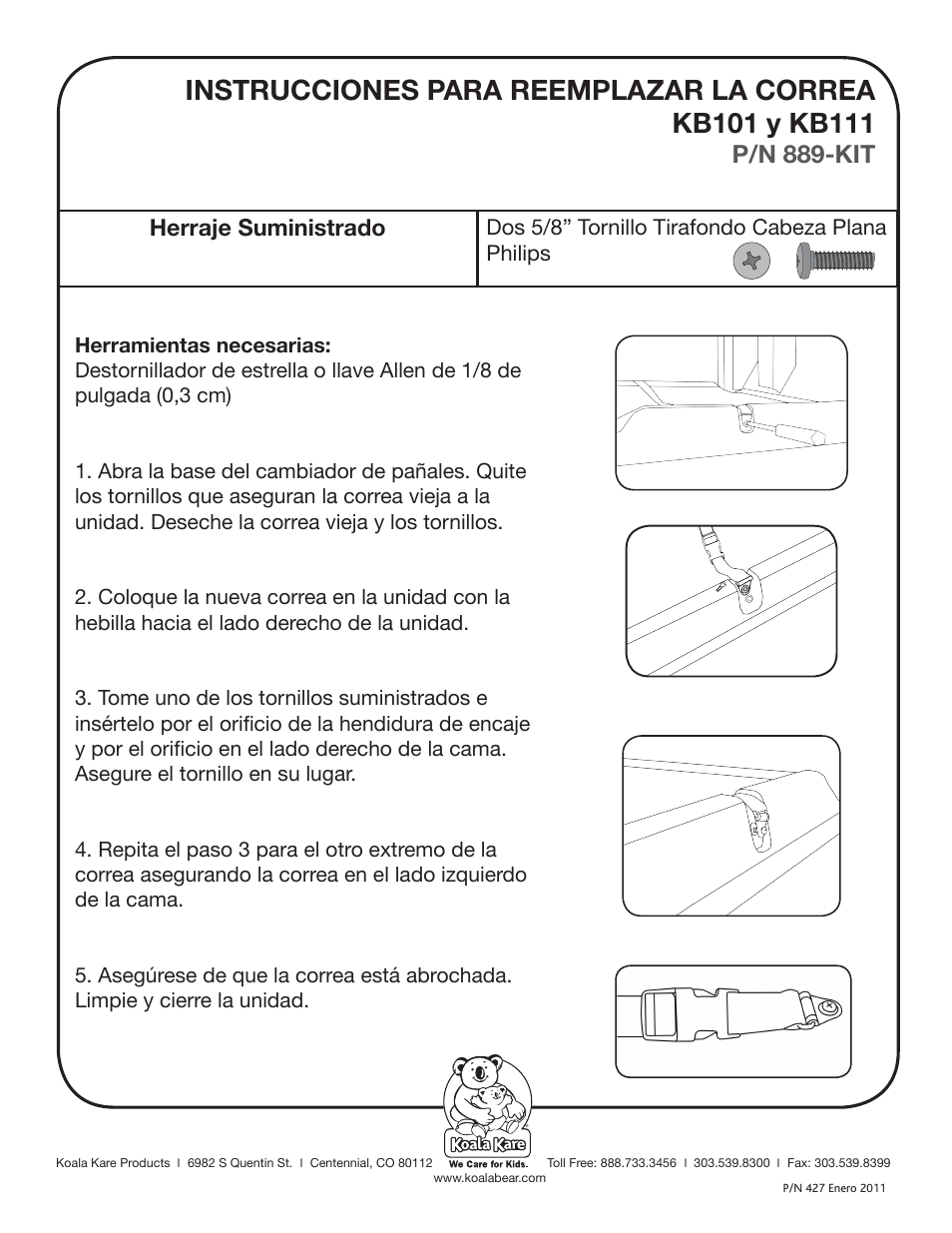P/n 889-kit, Herraje suministrado | Koala Kare 889-KIT User Manual | Page 2 / 4