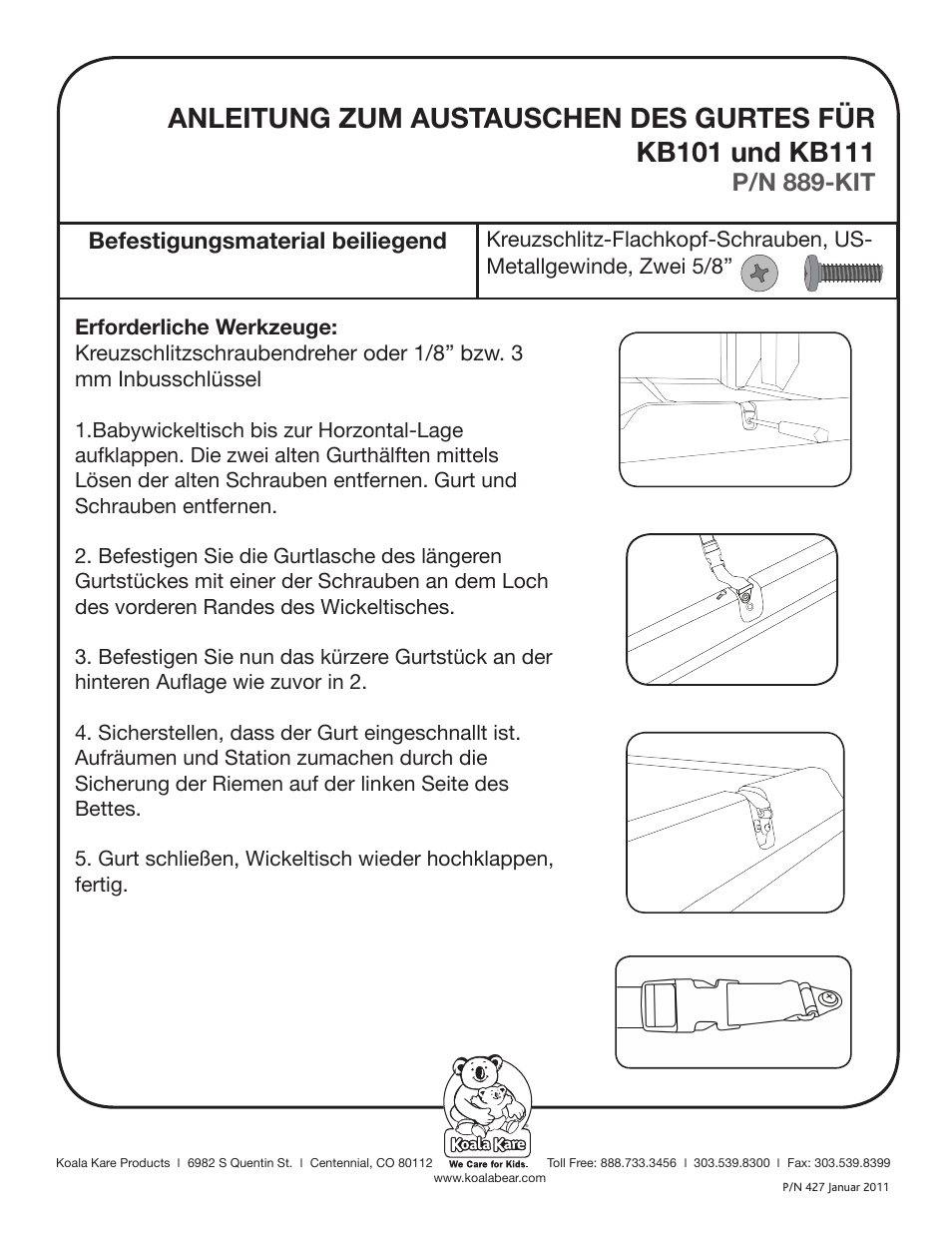 P/n 889-kit, Befestigungsmaterial beiliegend | Koala Kare 889-KIT User Manual | Page 4 / 4