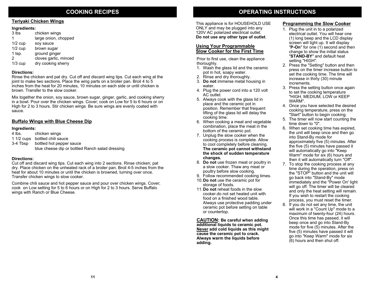 Cooking recipes operating instructions | Bravetti KC275H User Manual | Page 5 / 8