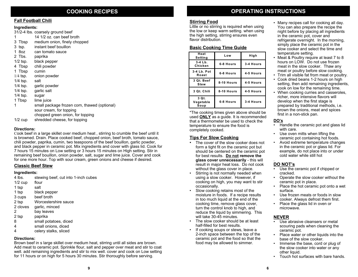 Operating instructions cooking recipes | Bravetti KC275H User Manual | Page 7 / 8