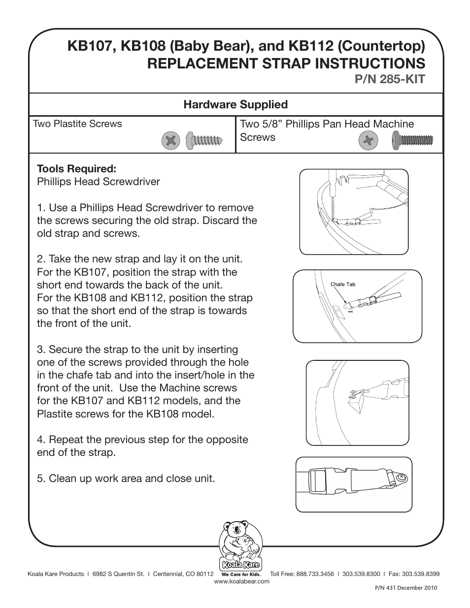 Koala Kare 285-KIT User Manual | 1 page