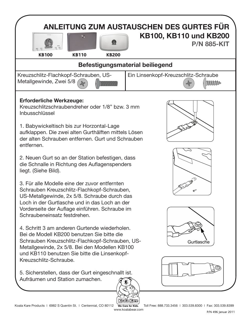 P/n 885-kit, Befestigungsmaterial beiliegend | Koala Kare 885-KIT User Manual | Page 4 / 4