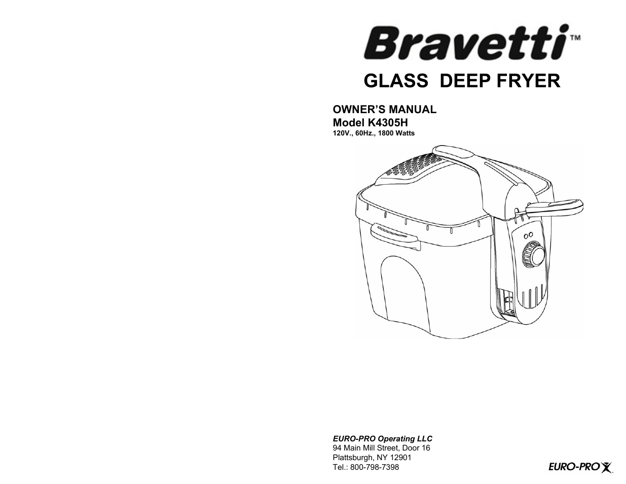 Bravetti GLASS DEEP FRYER K4305H User Manual | 6 pages
